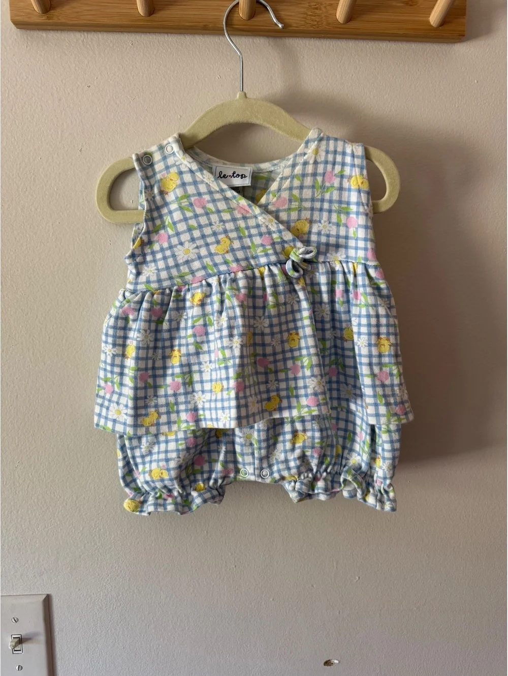 Vintage Le Top Gingham Blue & White Chick Romper